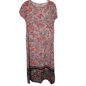 J. Jill Small Pink Floral Paisley Rayon Maxi Dress Short Sleeve Floral Boho